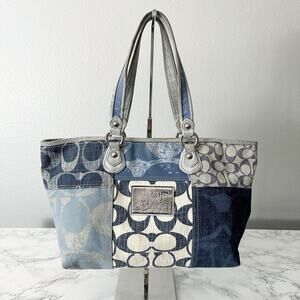 Coach Denim and Silver Patchwork Tote